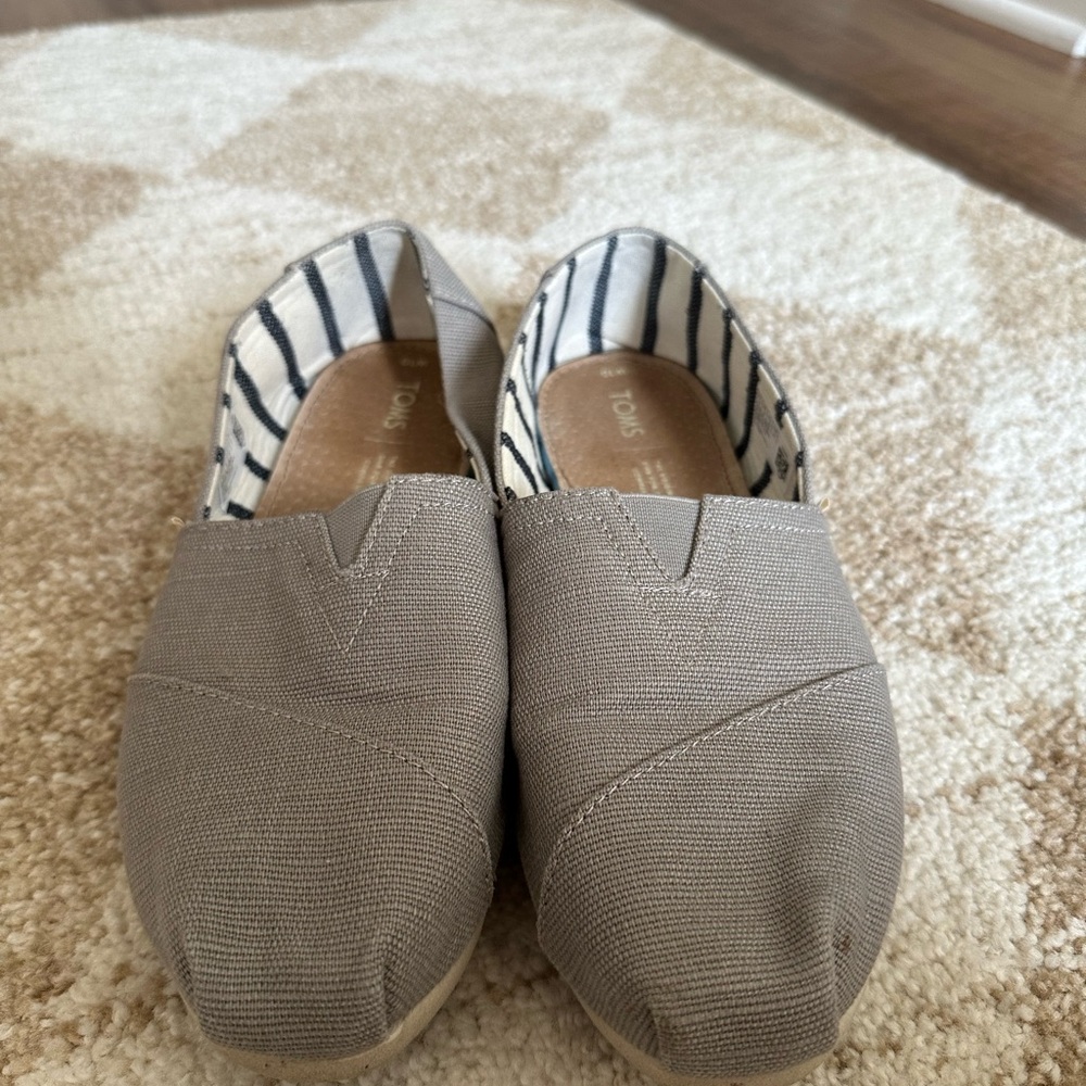 Toms Gray Canvas Slip-Ons with Striped Lining
